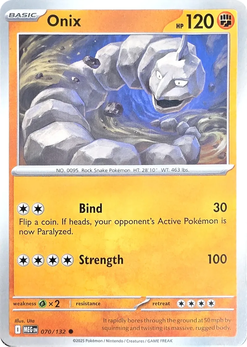 2025 Pokemon Mega Evolution Onix #070/132 Common, front