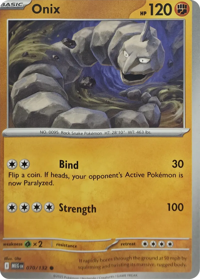 2025 Pokemon Mega Evolution Onix #070/132 Reverse Holo Common, front