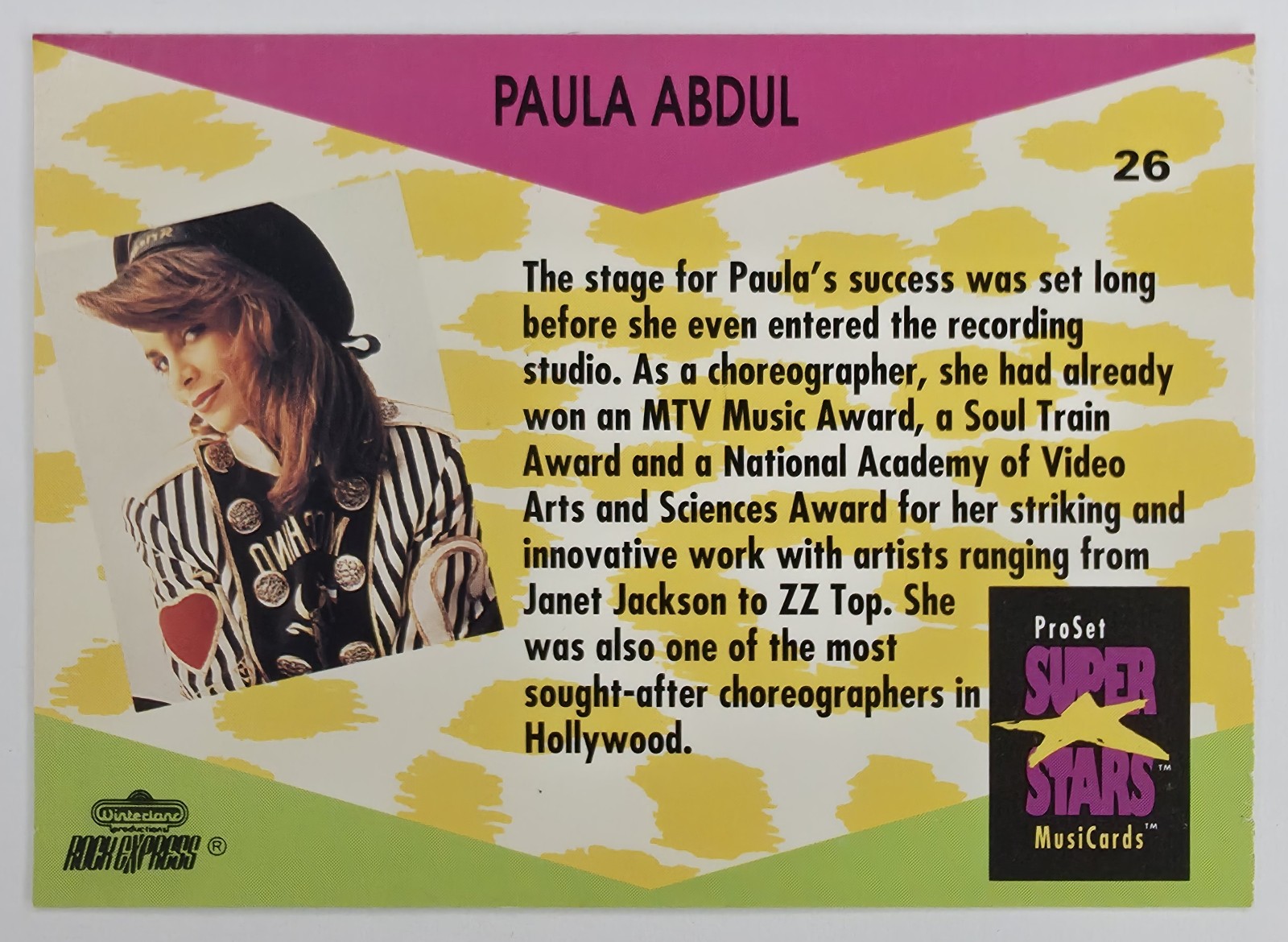 1991 Pro Set SuperStars MusiCards Paula Abdul #26 back