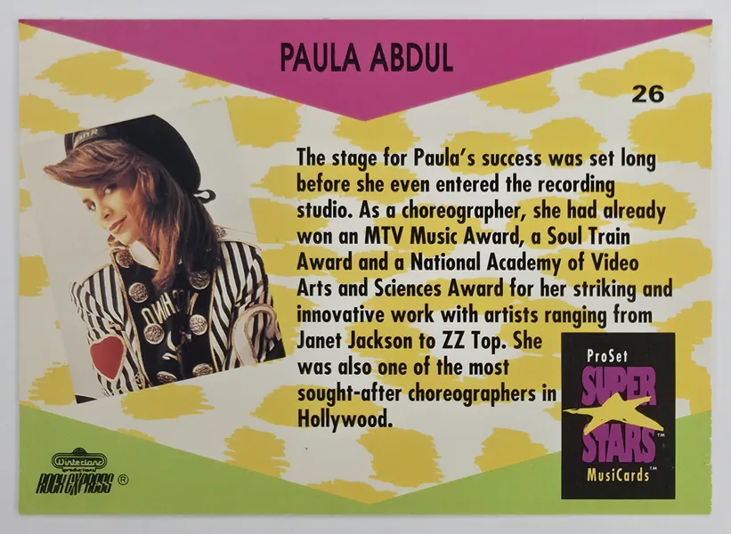 1991 Pro Set SuperStars MusiCards Paula Abdul #26 back