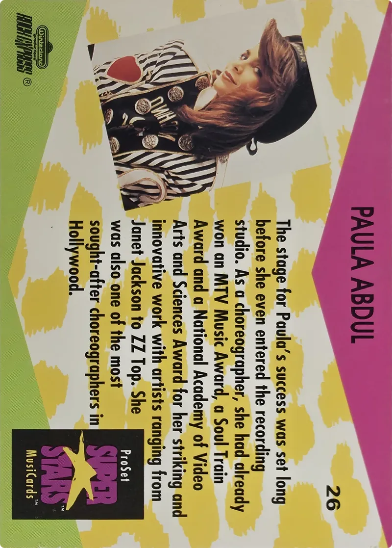 1991 Pro Set SuperStars MusiCards Paula Abdul #26, back