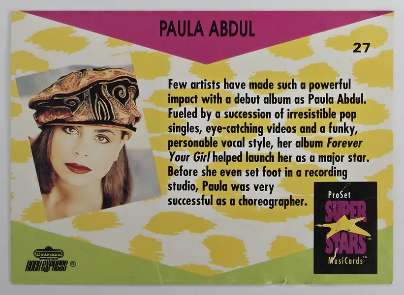 1991 Pro Set SuperStars MusiCards Paula Abdul #27 back