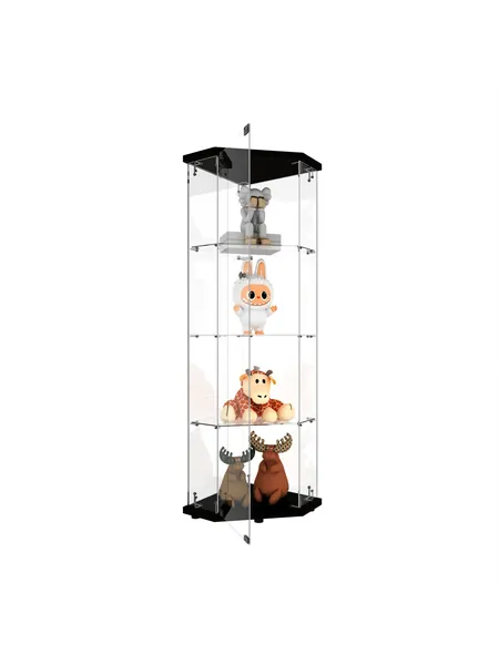 Pentagon Glass Display Cabinet with LED Light, 4 Shelves, photo 1