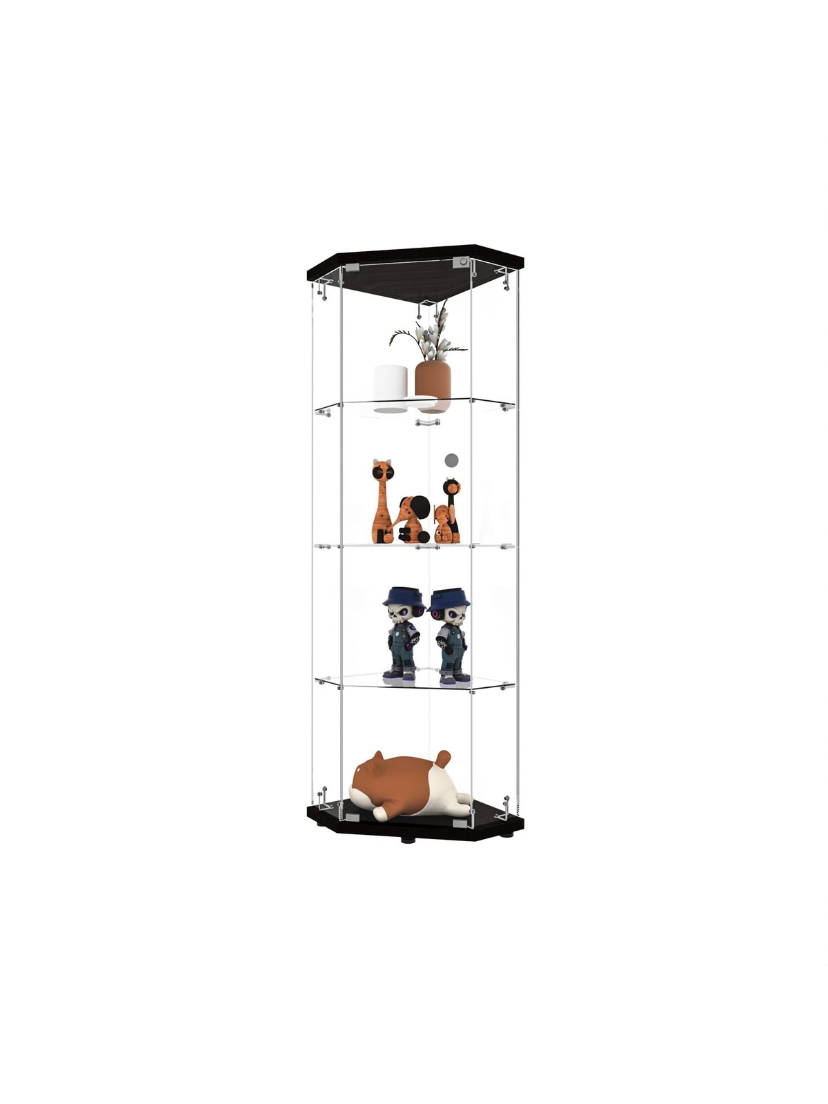 Pentagon Glass Display Cabinet with LED Light, 4 Shelves, photo 2
