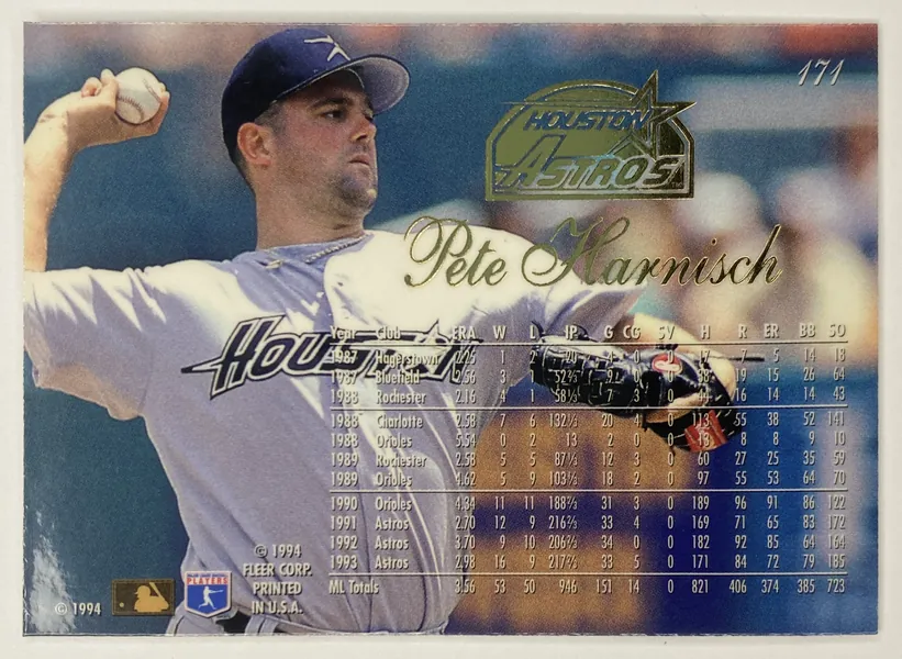 1994 Flair Pete Harnisch #171 Houston Astros back