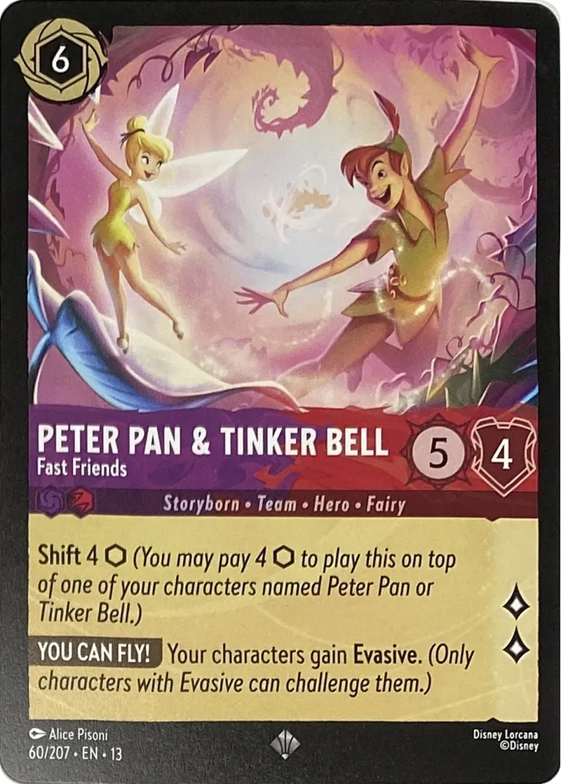 2026 Disney Lorcana Attack of the Vine! Peter Pan & Tinker Bell - Fast Friends #60/207 Super Rare front