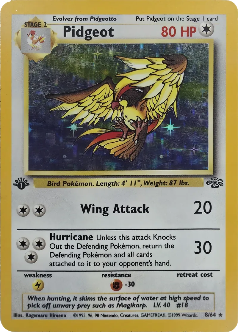 1999 Pokemon Jungle Pidgeot #8/64 1st Edition Holo Rare, front