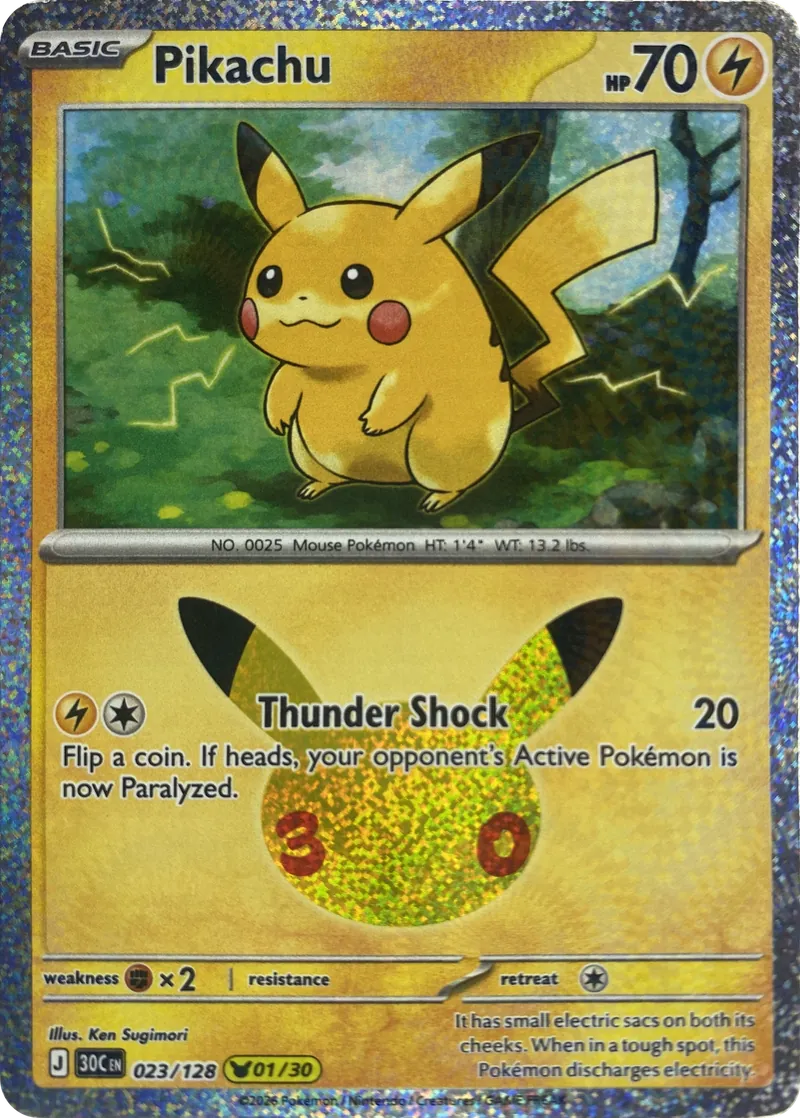 2026 Pokemon 30th Celebration Pikachu #023/128 Thunder Shock front