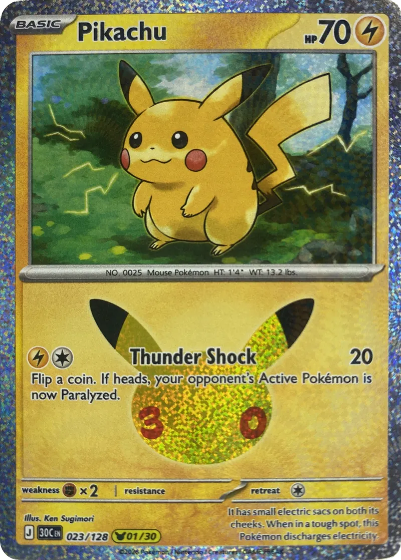 2026 Pokemon 30th Celebration Pikachu #023/128 Thunder Shock front