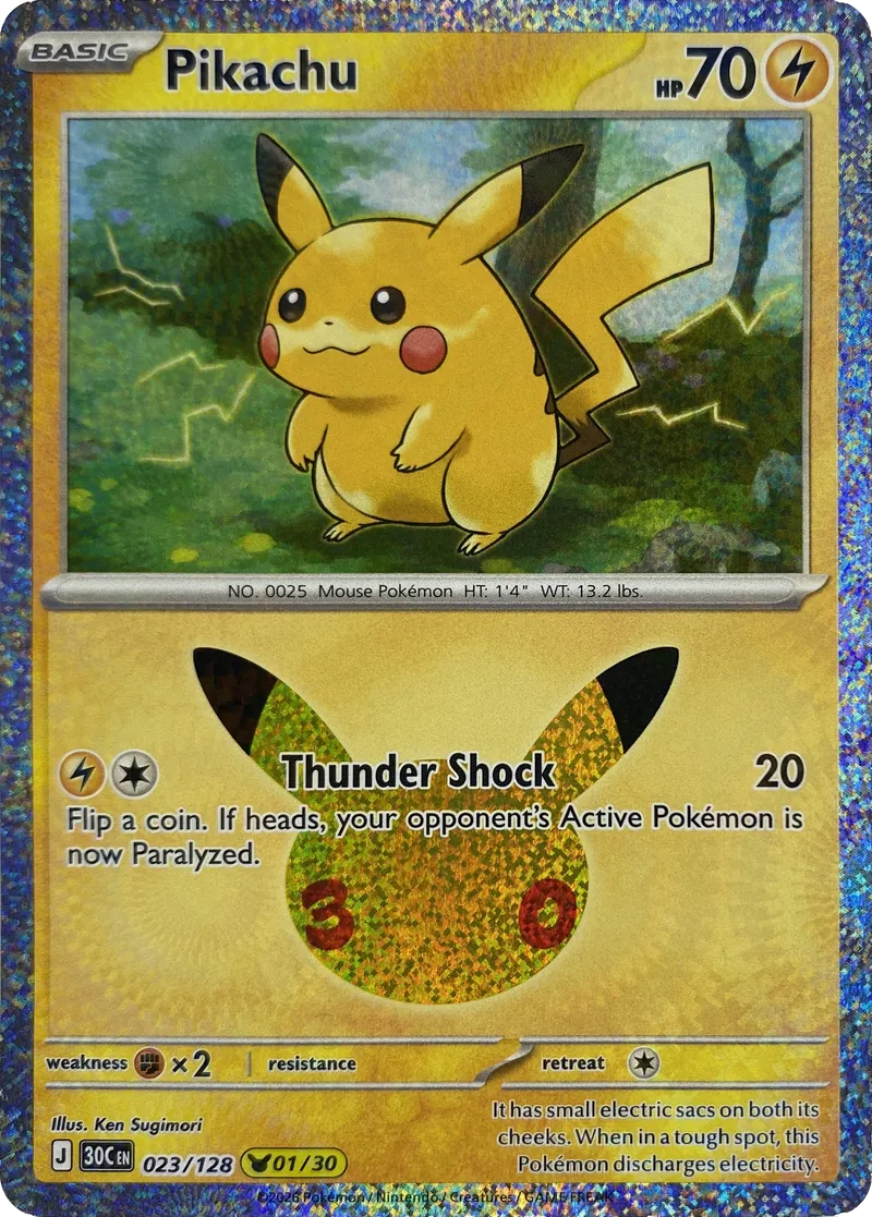 2026 Pokemon 30th Celebration Pikachu #023/128 Thunder Shock front
