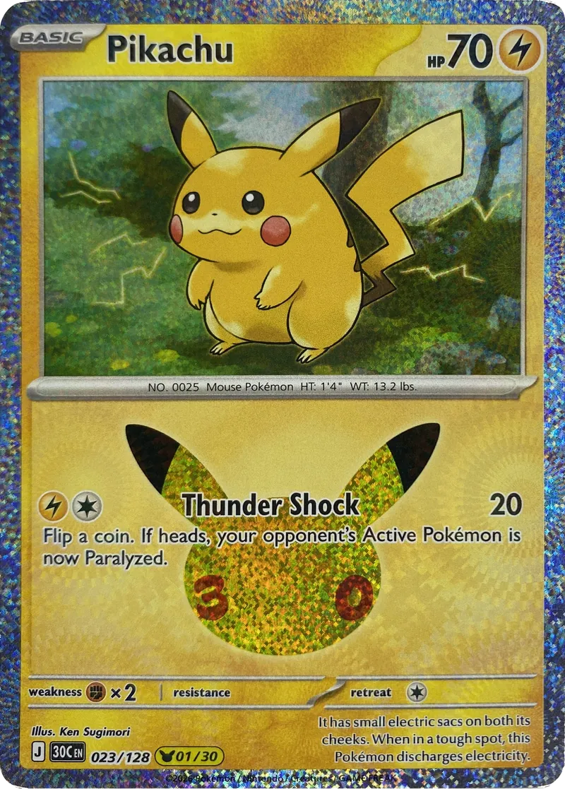 2026 Pokemon 30th Celebration Pikachu #023/128 Thunder Shock front