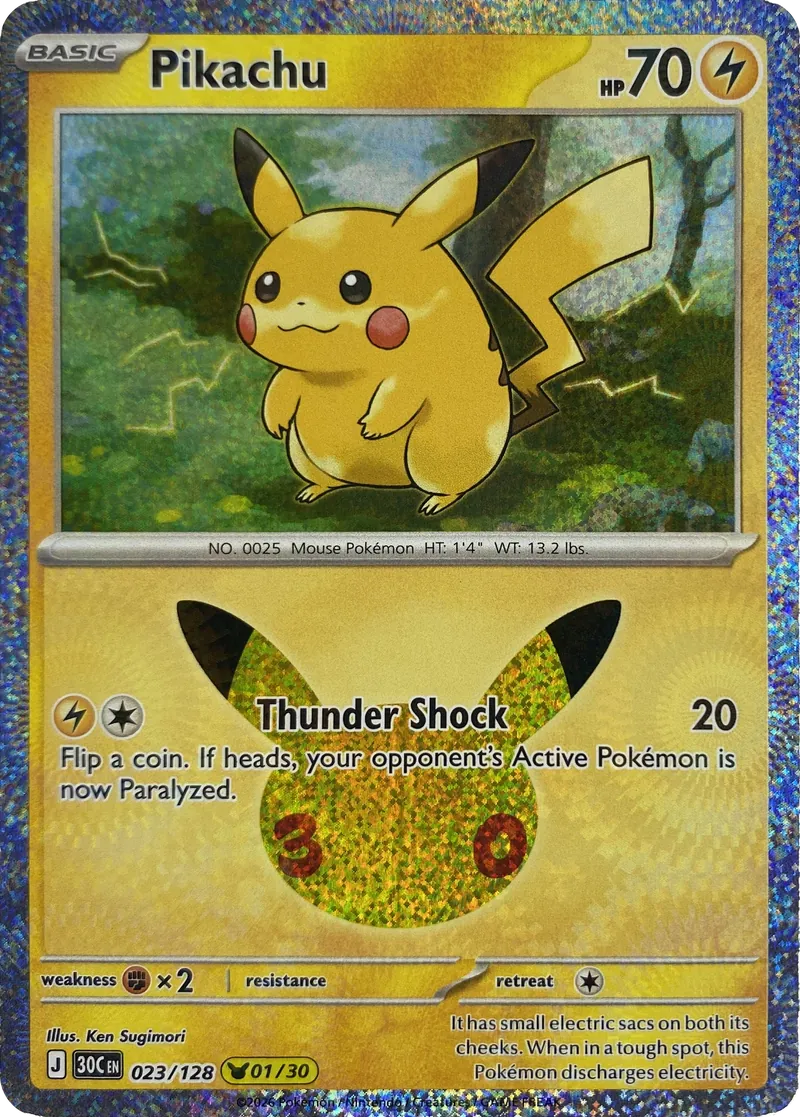 2026 Pokemon 30th Celebration Pikachu #023/128 Thunder Shock front