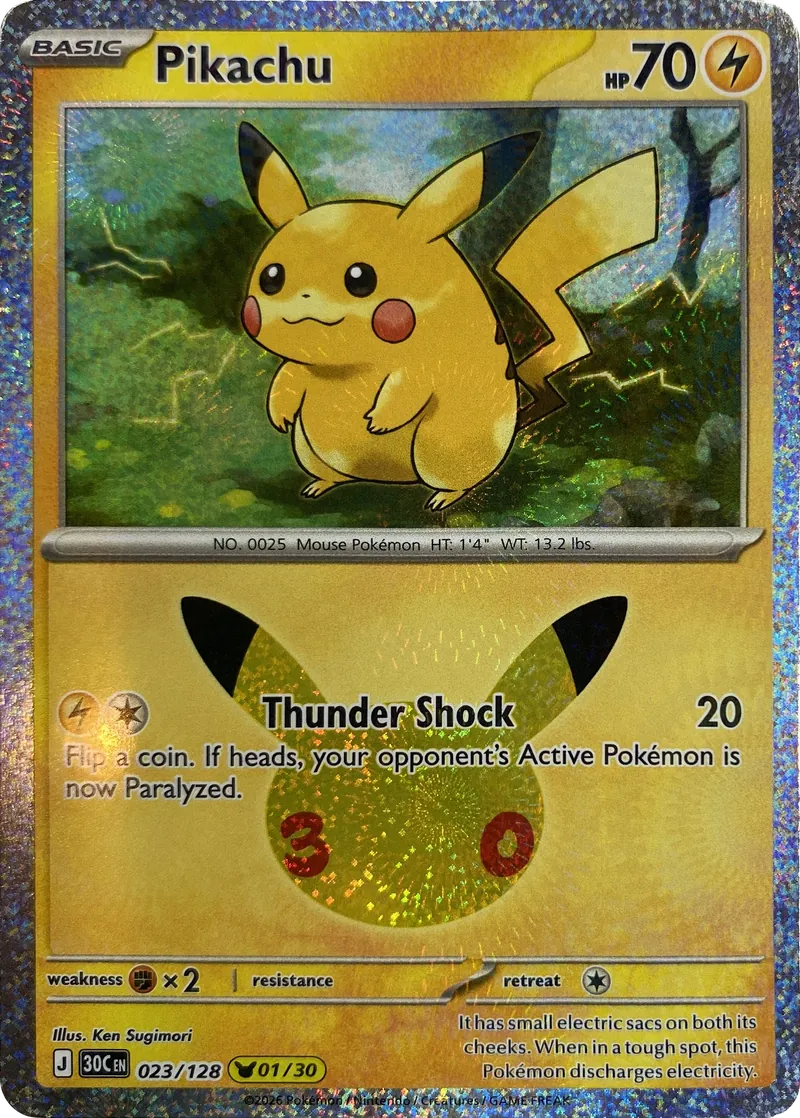 2026 Pokemon 30th Celebration Pikachu #023/128 Thunder Shock front