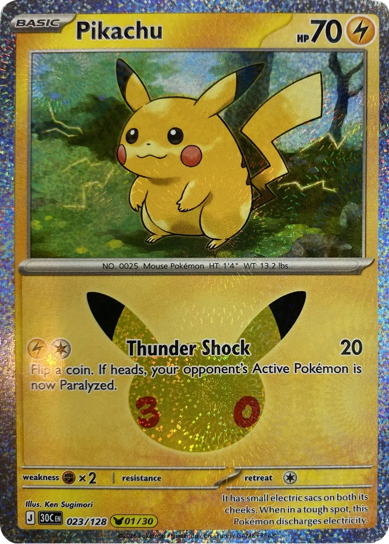 2026 Pokemon 30th Celebration Pikachu #023/128 Thunder Shock front