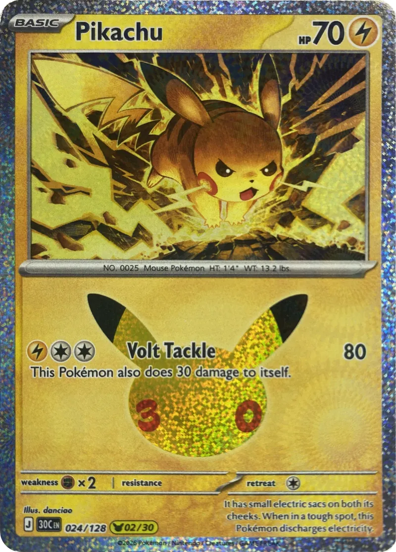 2026 Pokemon 30th Celebration Pikachu #024/128 Pikachu Rare front
