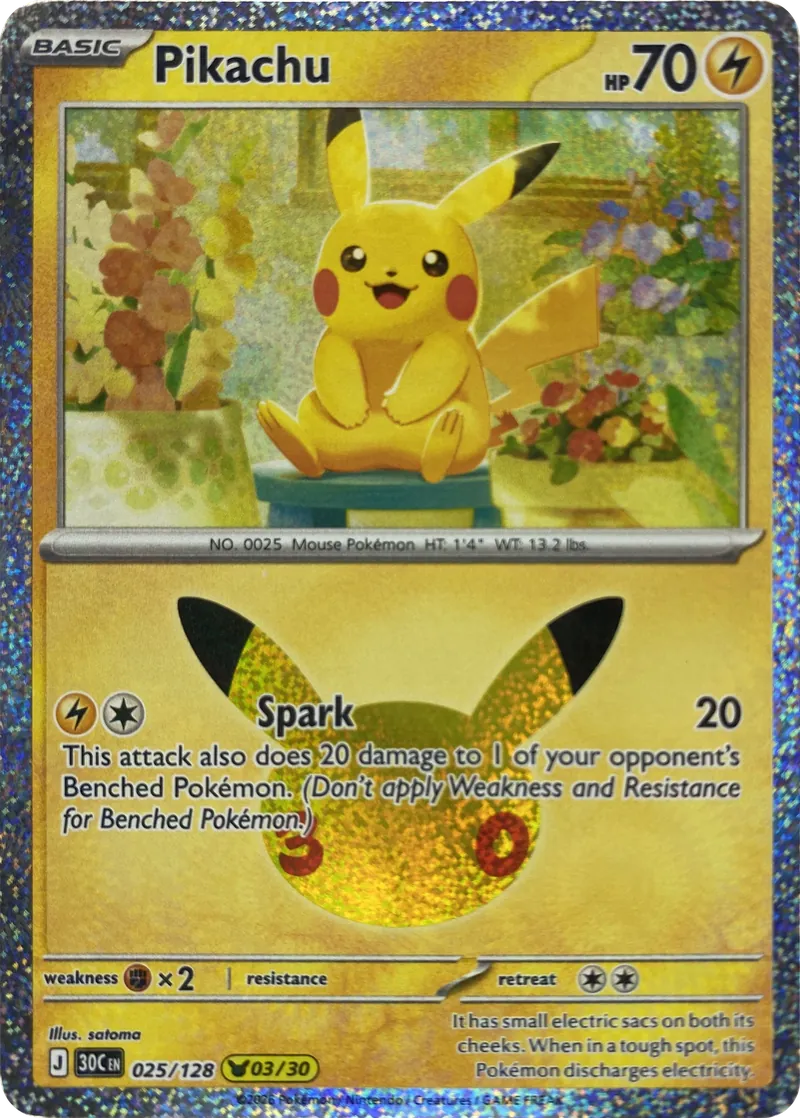 2026 Pokemon 30th Celebration Pikachu #025/128 Spark front