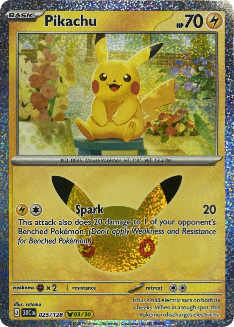 2026 Pokemon 30th Celebration Pikachu #025/128 Spark front