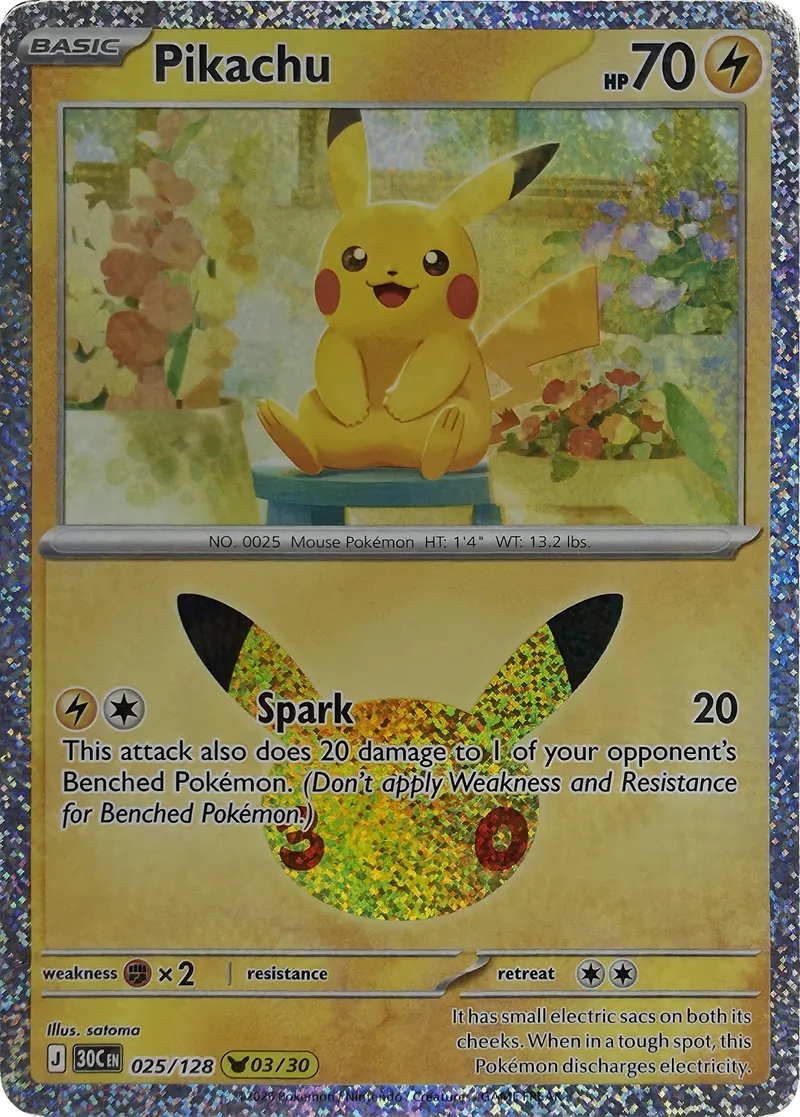 2026 Pokemon 30th Celebration Pikachu #025/128 Spark front