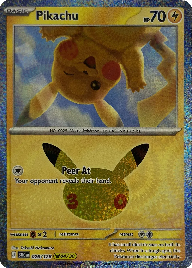 2026 Pokemon 30th Celebration Pikachu #026/128 Peer At front