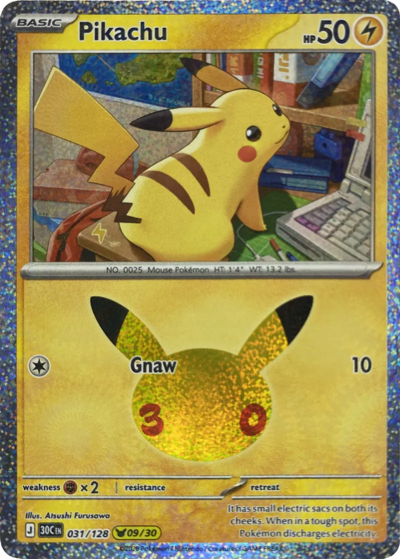 2026 Pokemon 30th Celebration Pikachu #031/128 Gnaw front