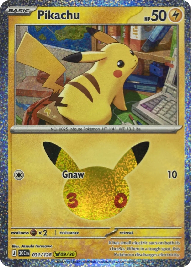 2026 Pokemon 30th Celebration Pikachu #031/128 Gnaw front