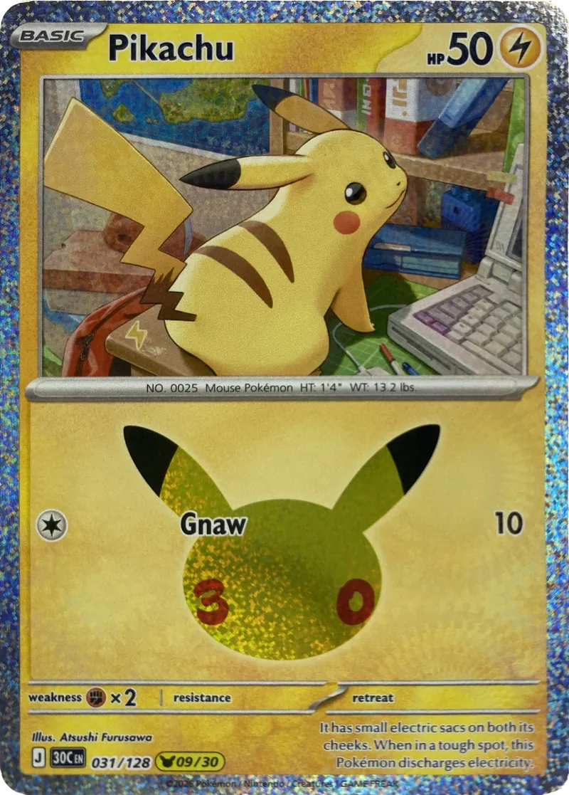 2026 Pokemon 30th Celebration Pikachu #031/128 Gnaw front