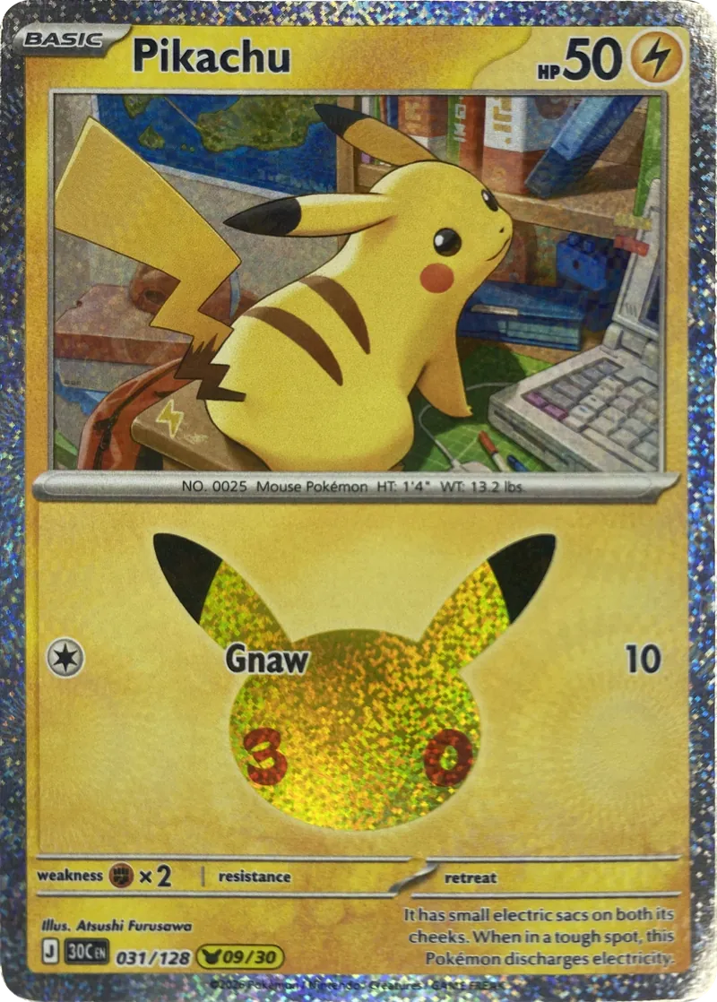 2026 Pokemon 30th Celebration Pikachu #031/128 Gnaw front