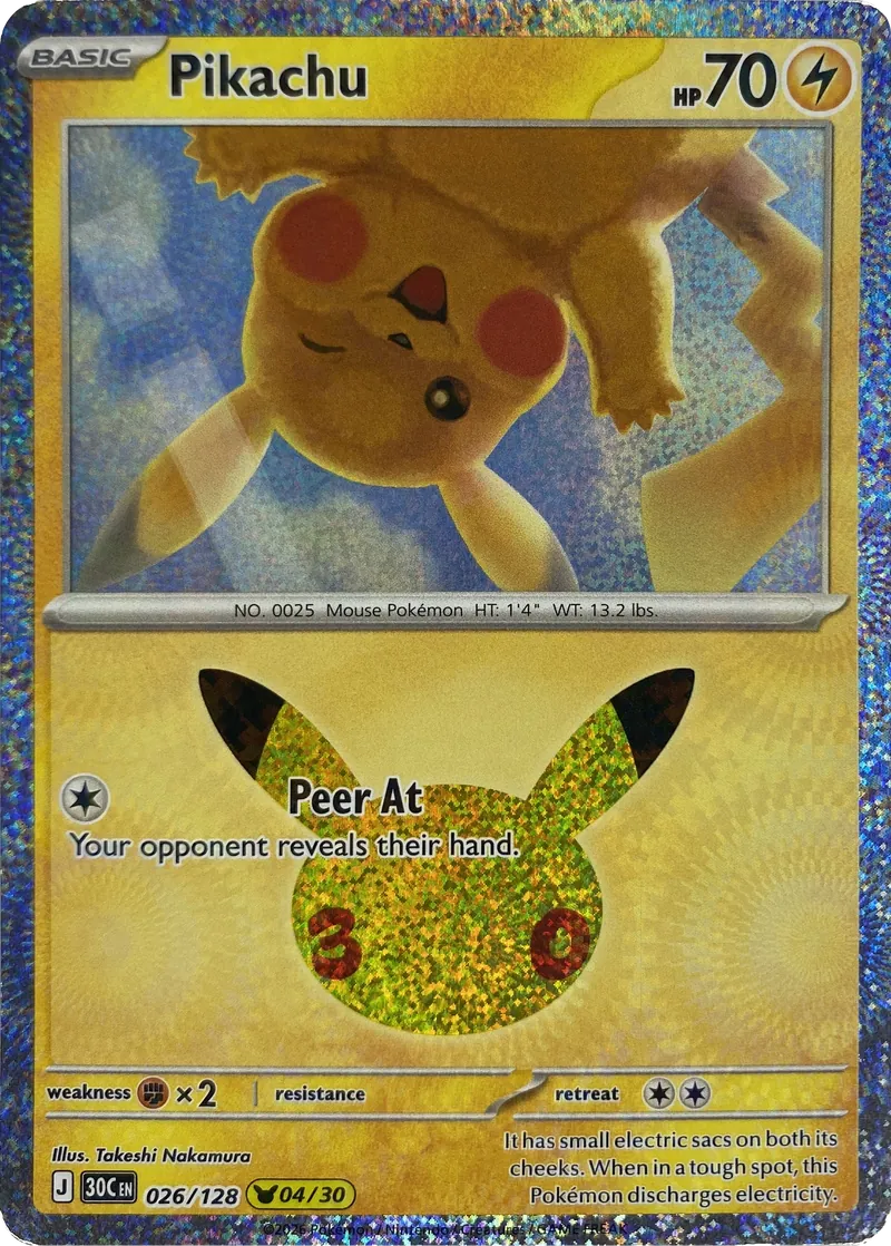 2026 Pokemon 30th Celebration Pikachu #026/128 Peer At front