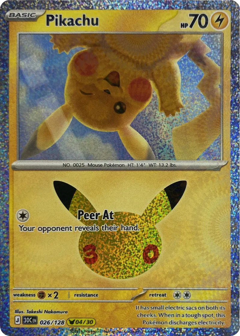 2026 Pokemon 30th Celebration Pikachu #026/128 Peer At front