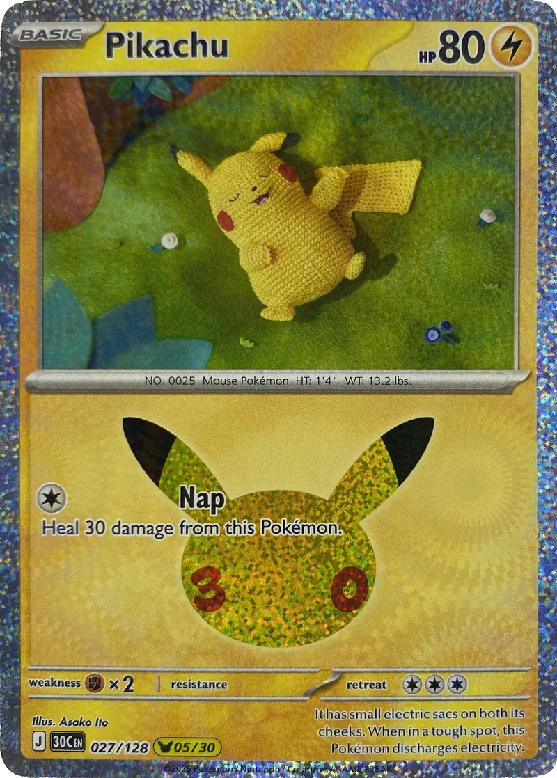 2026 Pokemon 30th Celebration Pikachu #027/128 Pikachu Rare front