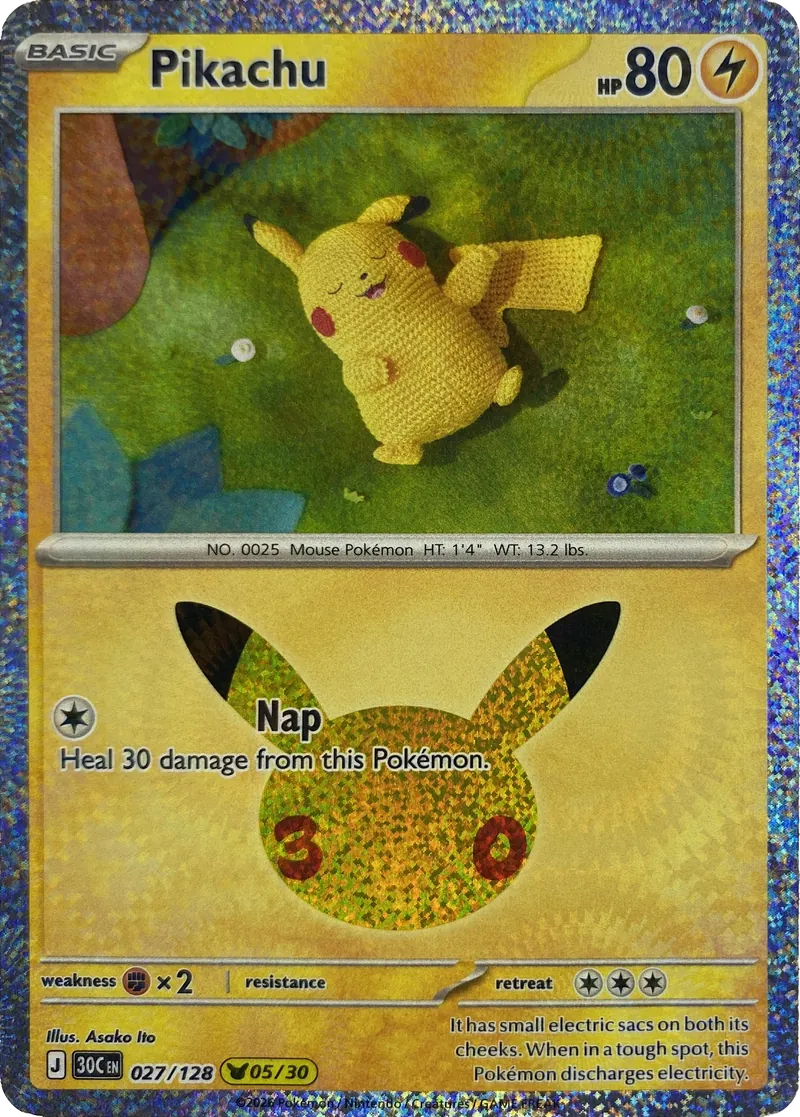 2026 Pokemon 30th Celebration Pikachu #027/128 Pikachu Rare front