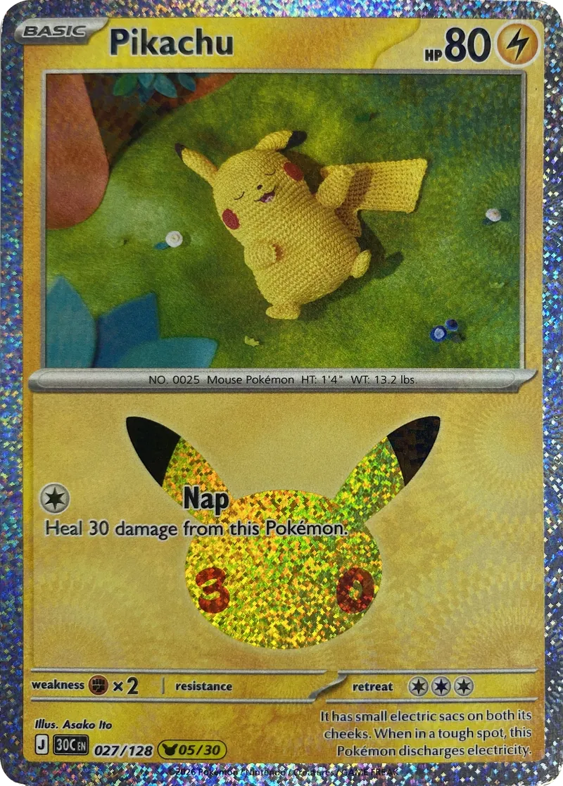 2026 Pokemon 30th Celebration Pikachu #027/128 Pikachu Rare front