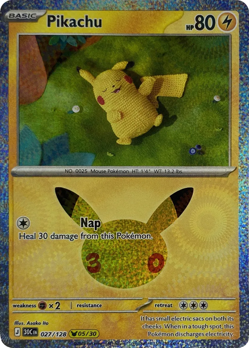 2026 Pokemon 30th Celebration Pikachu #027/128 Pikachu Rare front