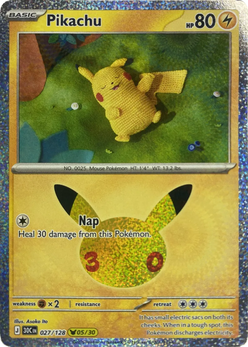 2026 Pokemon 30th Celebration Pikachu #027/128 Pikachu Rare front