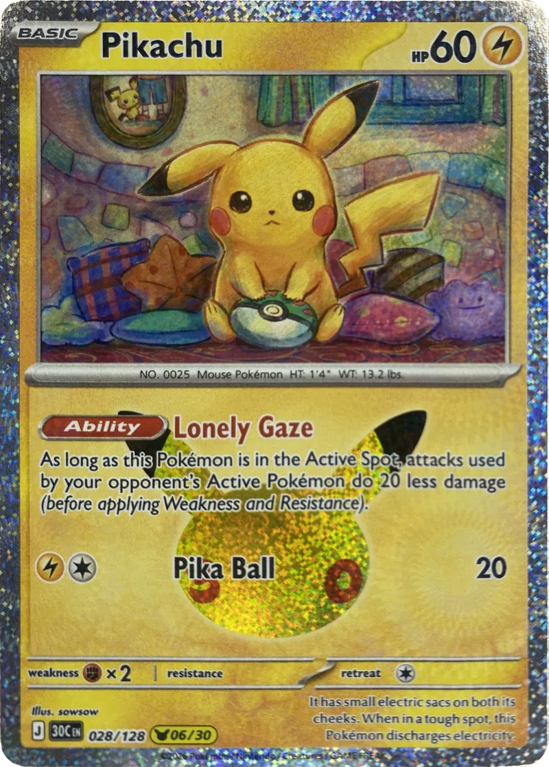 2026 Pokemon 30th Celebration Pikachu #028/128 Lonely Gaze front