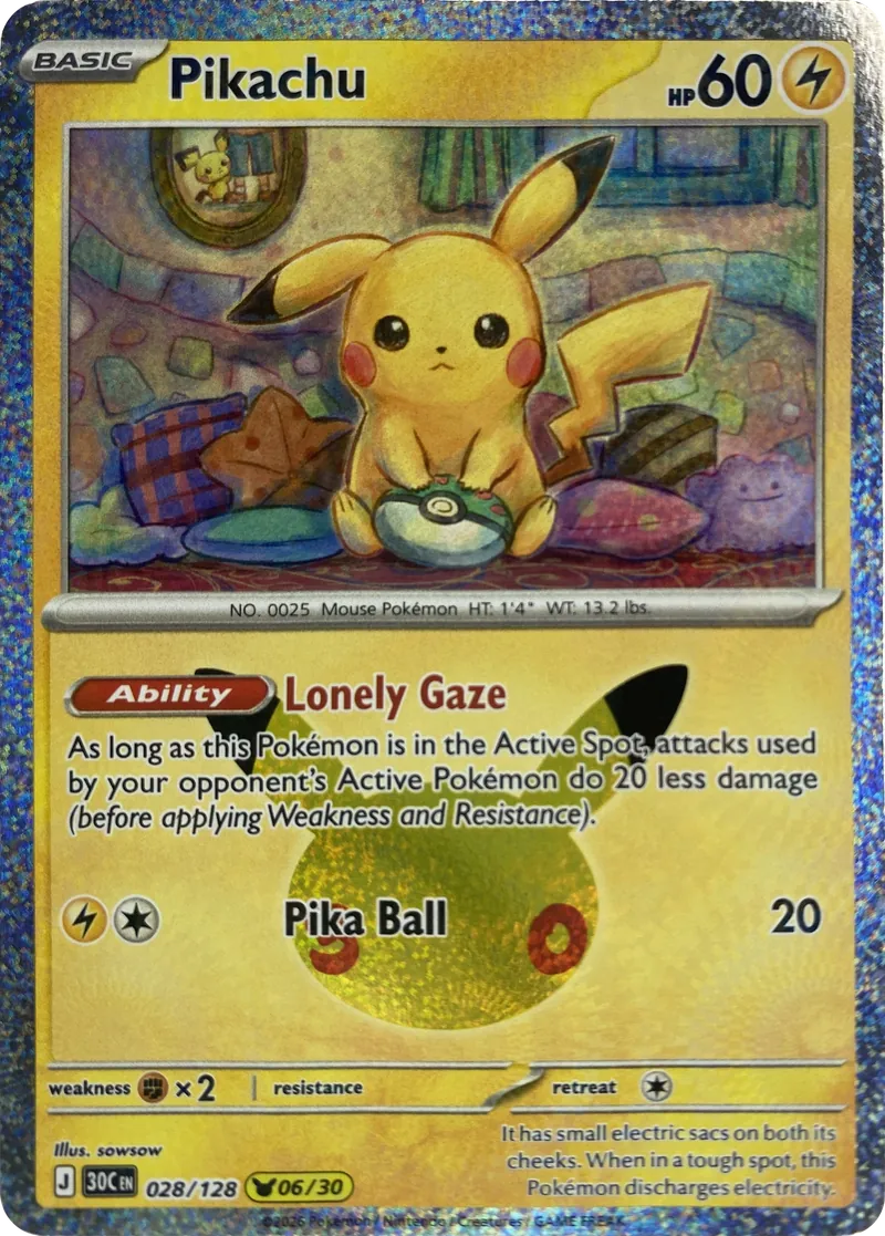 2026 Pokemon 30th Celebration Pikachu #028/128 Lonely Gaze front