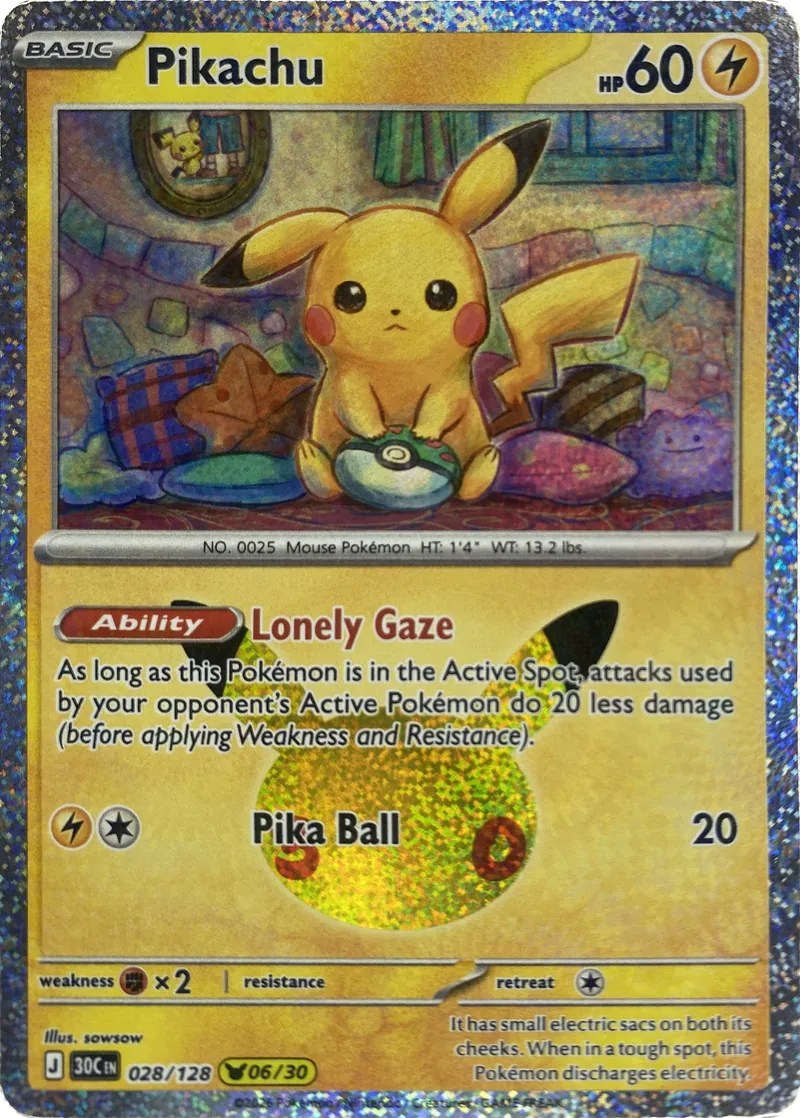 2026 Pokemon 30th Celebration Pikachu #028/128 Lonely Gaze front