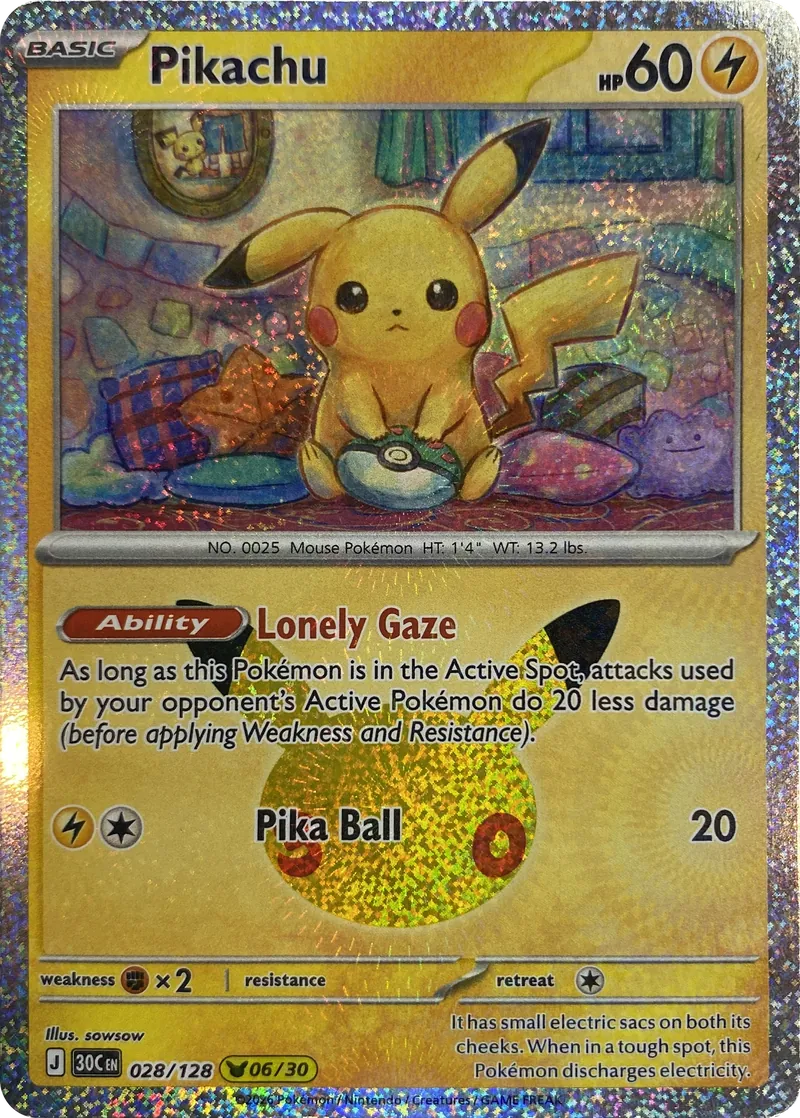 2026 Pokemon 30th Celebration Pikachu #028/128 Lonely Gaze front