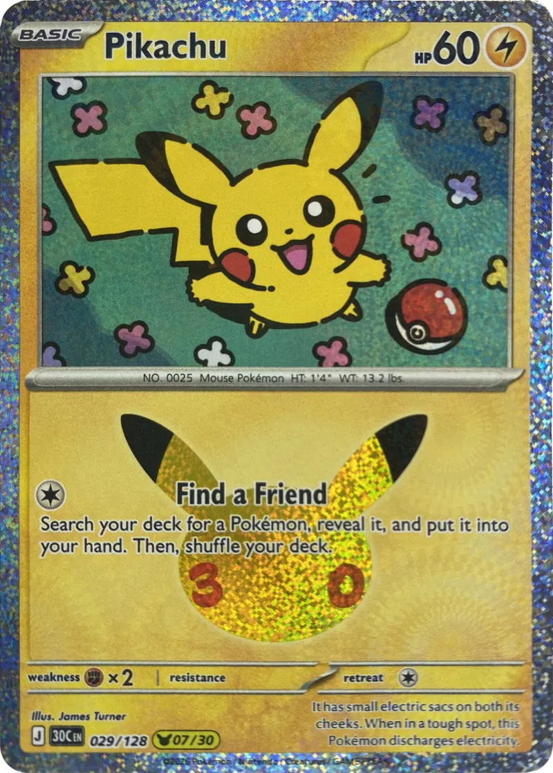 2026 Pokemon 30th Celebration Pikachu #029/128 Pikachu Rare front