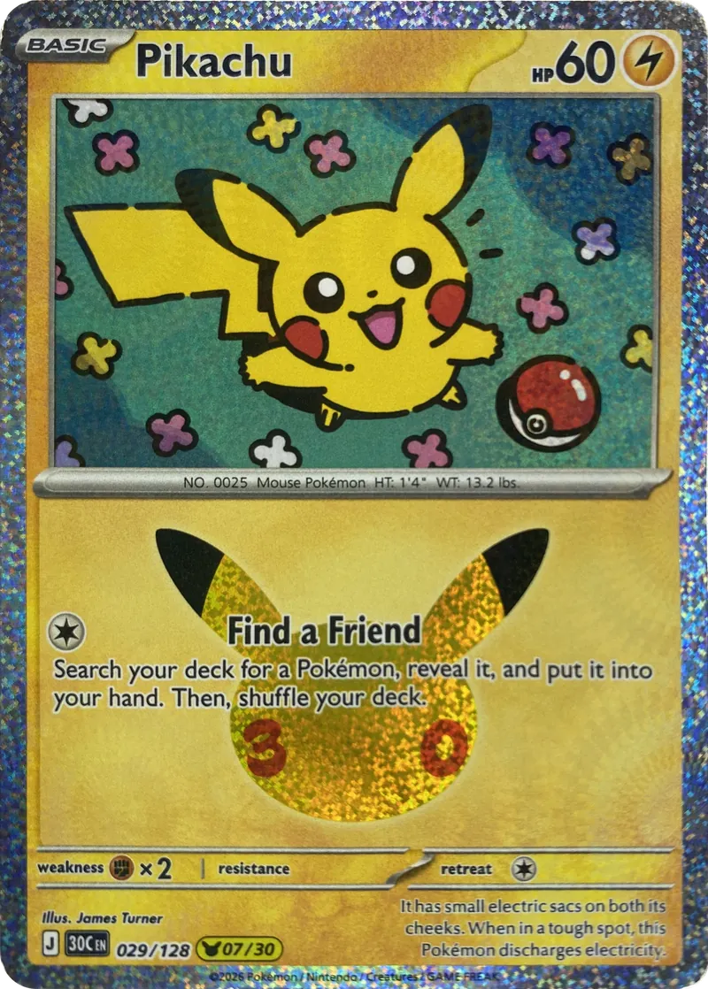 2026 Pokemon 30th Celebration Pikachu #029/128 Pikachu Rare front
