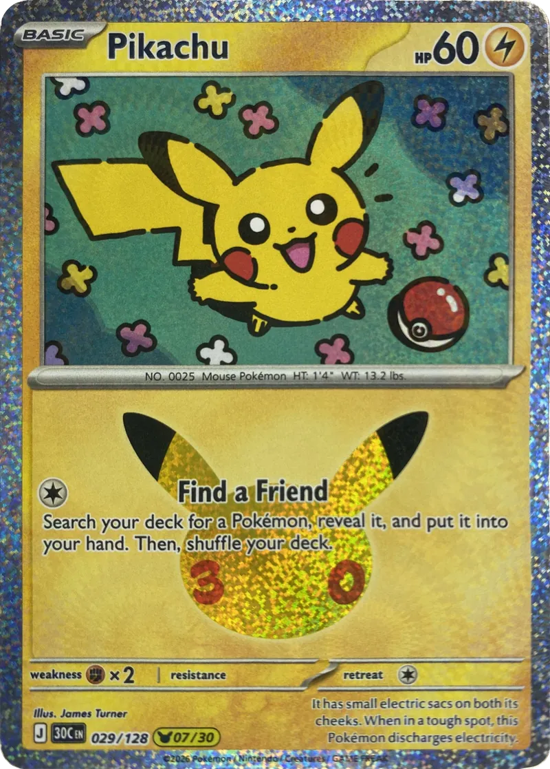 2026 Pokemon 30th Celebration Pikachu #029/128 Pikachu Rare front