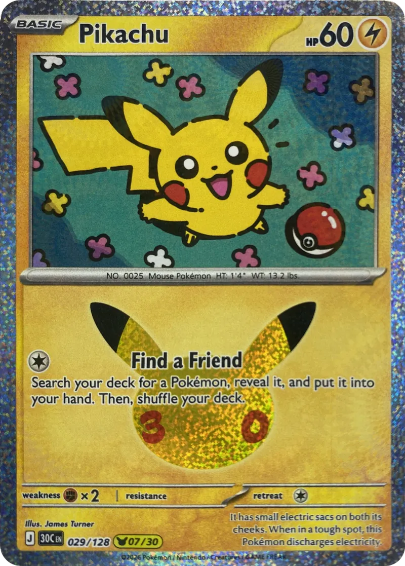 2026 Pokemon 30th Celebration Pikachu #029/128 Pikachu Rare front