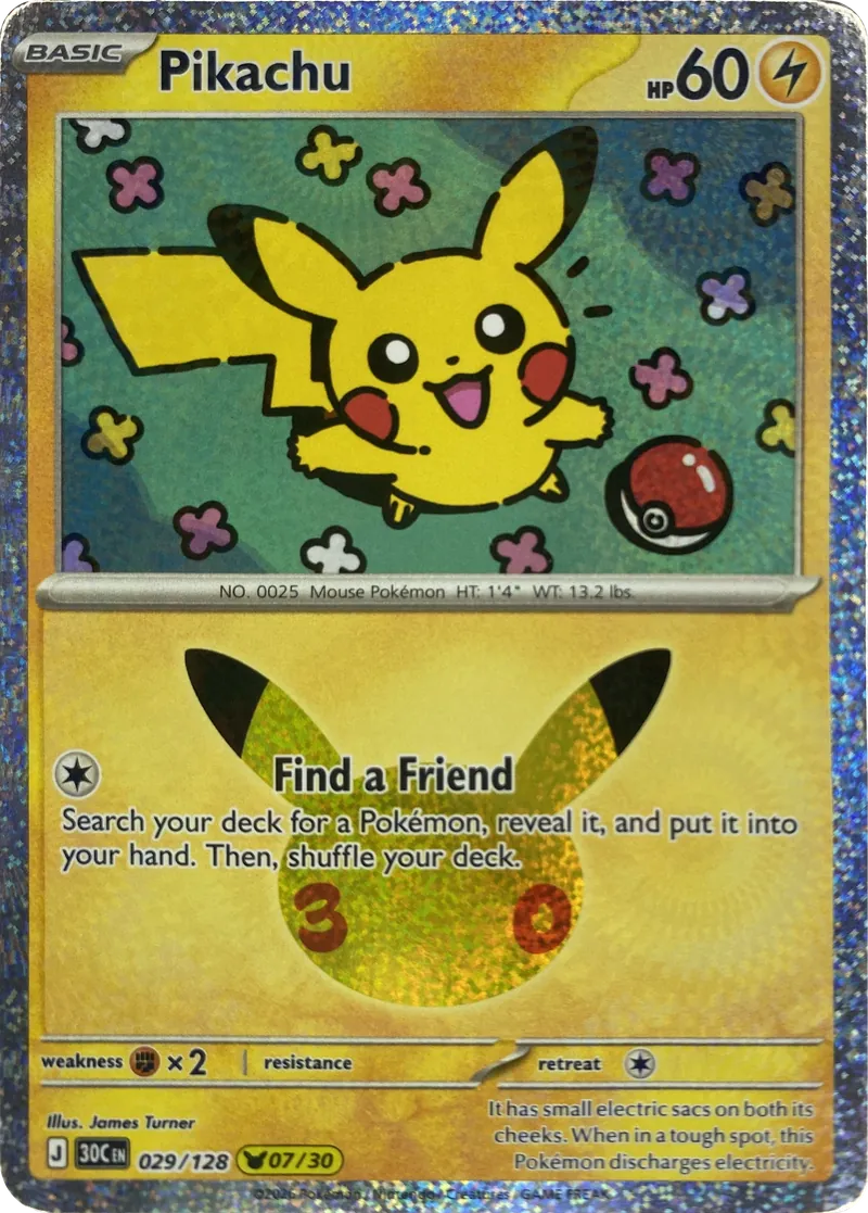 2026 Pokemon 30th Celebration Pikachu #029/128 Pikachu Rare front