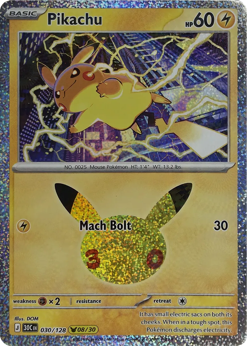 2026 Pokemon 30th Celebration Pikachu #030/128 Mach Bolt front