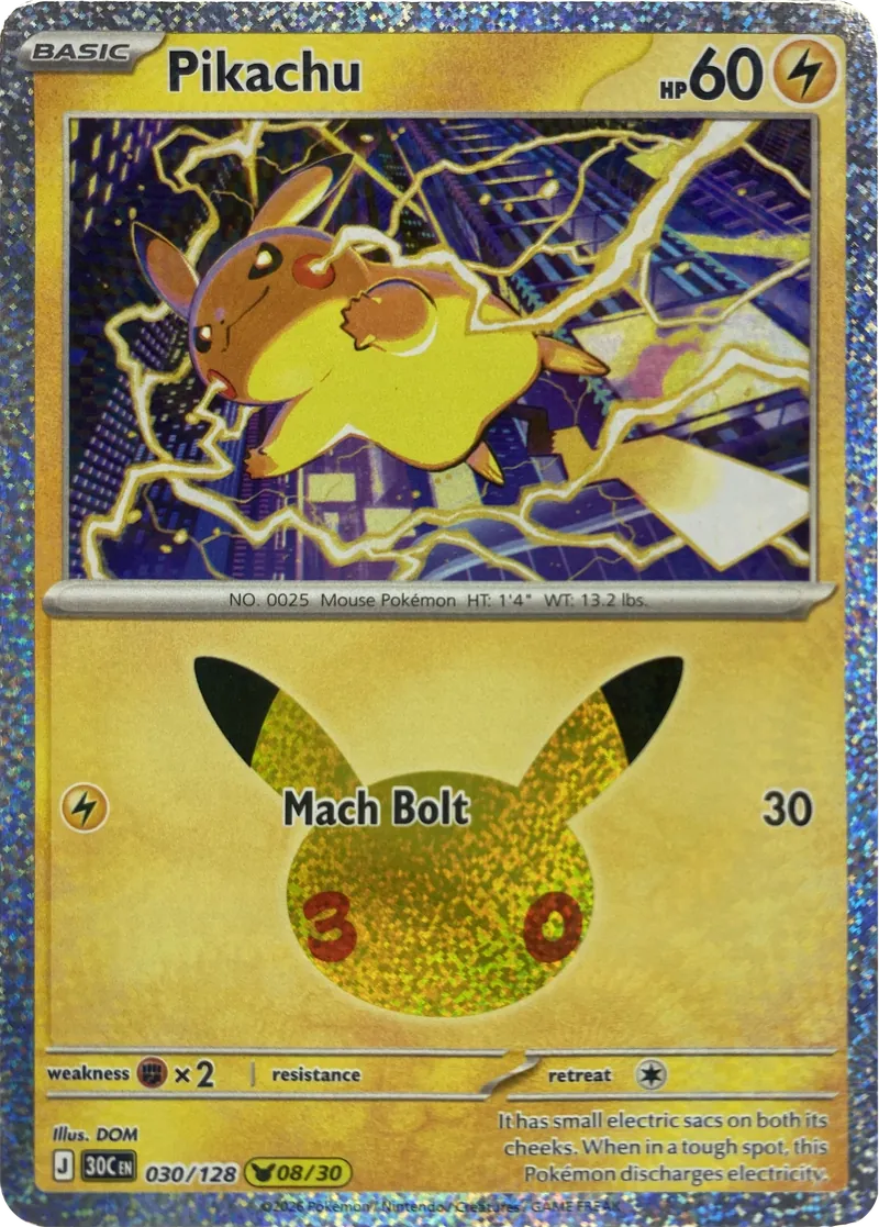 2026 Pokemon 30th Celebration Pikachu #030/128 Mach Bolt front