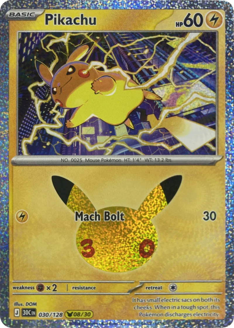 2026 Pokemon 30th Celebration Pikachu #030/128 Mach Bolt front