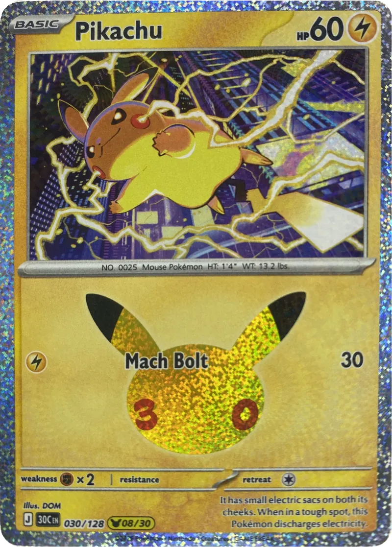 2026 Pokemon 30th Celebration Pikachu #030/128 Mach Bolt front