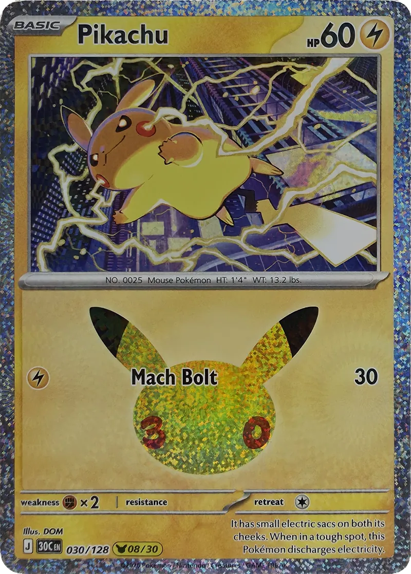 2026 Pokemon 30th Celebration Pikachu #030/128 Mach Bolt front