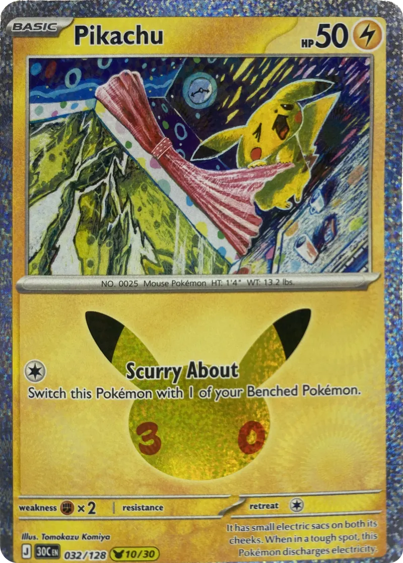 2026 Pokemon 30th Celebration Pikachu #032/128 Scurry About front