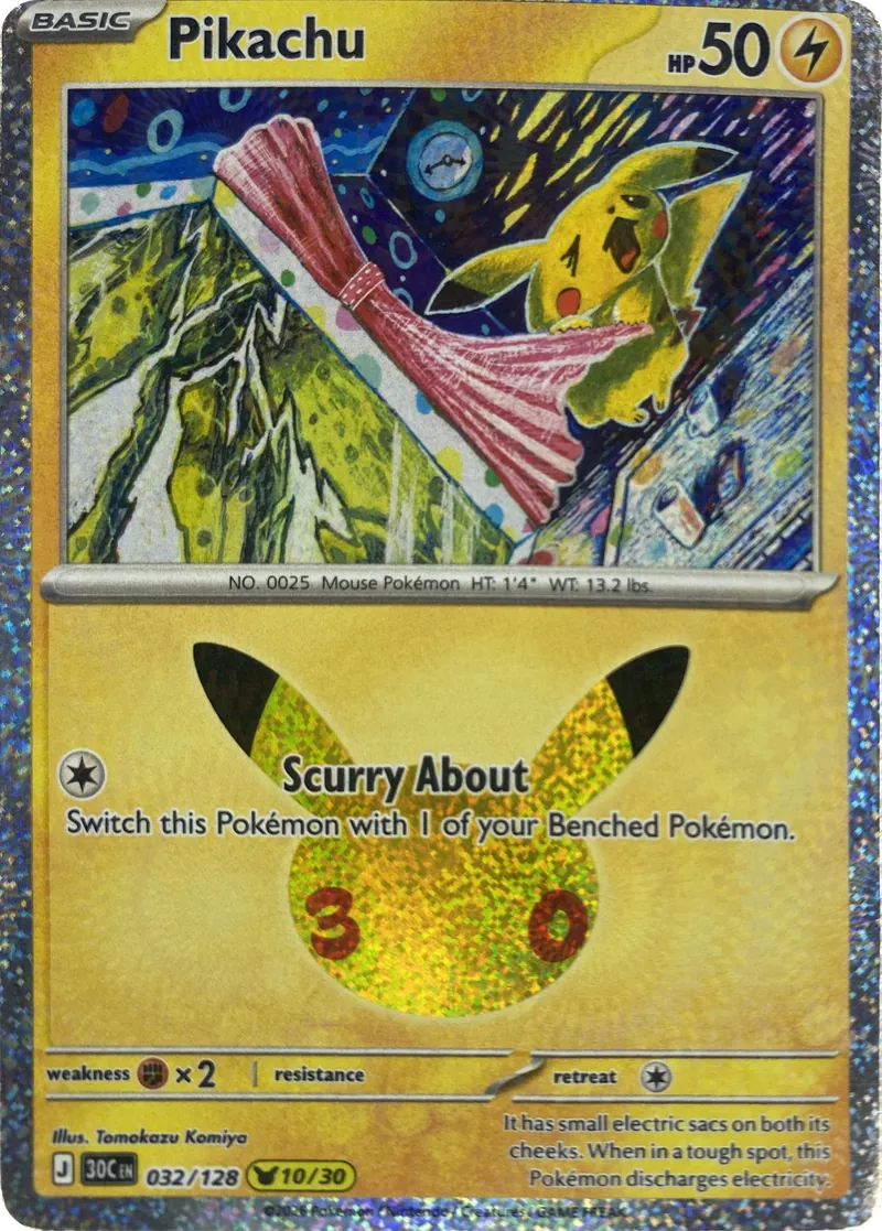 2026 Pokemon 30th Celebration Pikachu #032/128 Scurry About front